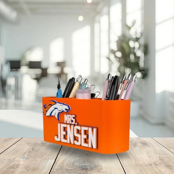 Personalized Denver Broncos Desk Organizer, Broncos Gift, Broncos Teacher Gift - Picture 3 of 10